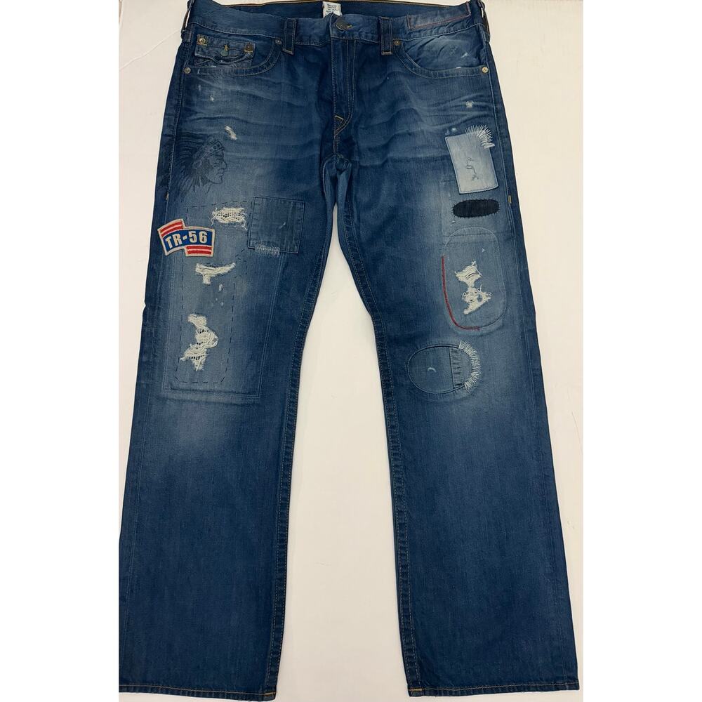 True Religion VTG Jeans Pants USA Patchwork Distressed Straight  Size 42 Men'